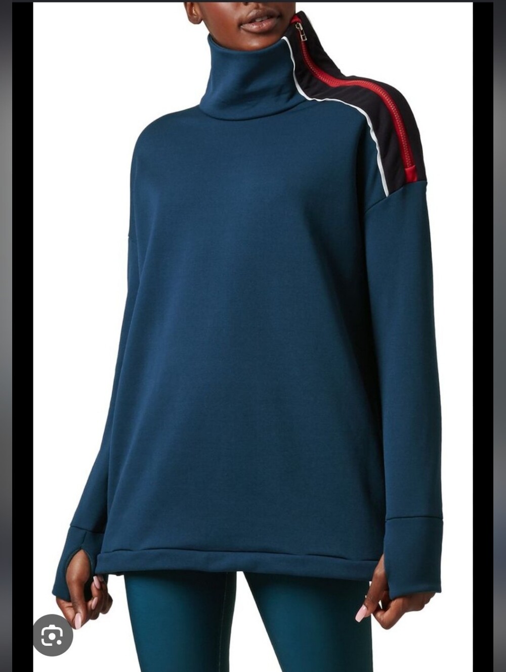 Sweaty Betty Infield Thermal Turtleneck Sweater with Red Zip-Trim Size Small